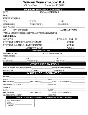 Patient Information Sheet - Blank Fillable Template | Fill Out, Print ...