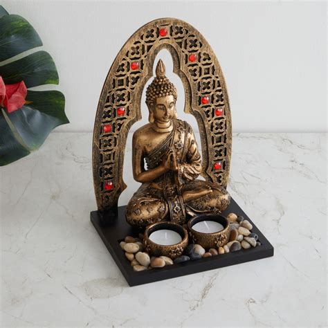 Buy Rennaisance Gold Polyresin Buddha Figurine T-Light Holder from Home ...