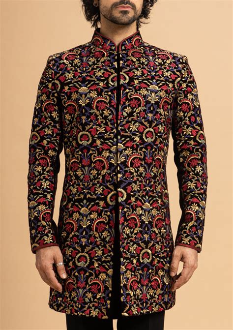 Black Velvet Indo Western with Multi Color thread work – MILLIONAIRE ...