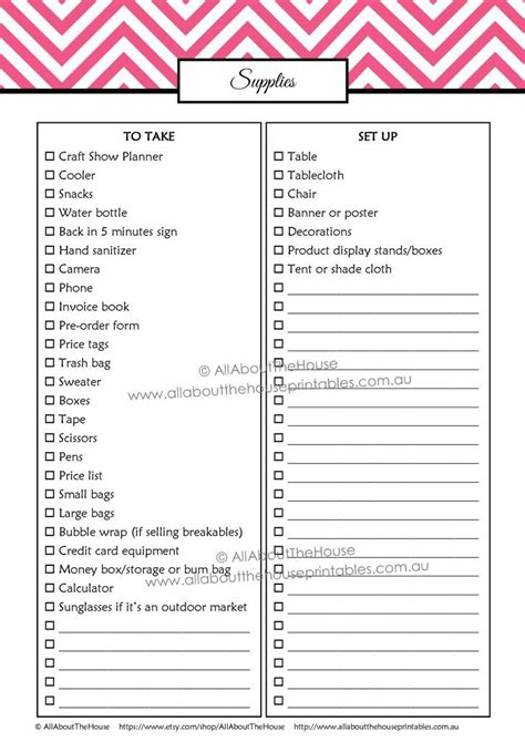 free printable craft show planner