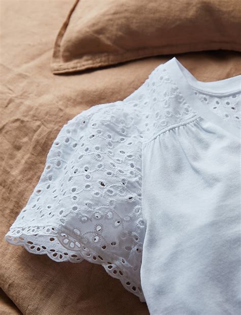Buy Pure Cotton Broderie Trim Long Nightdress at Marks & Spencer