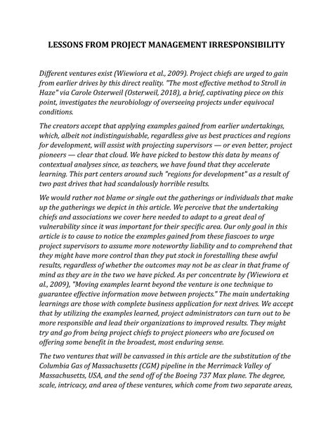 Lessons FROM Project Management Irresponsibility - LESSONS FROM PROJECT ...