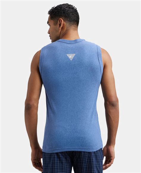 Buy Super Combed Cotton Rib Solid Round Neck Muscle Vest - Light Denim ...