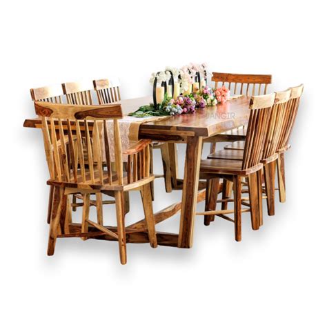 Natural Live Edge Eight Seater Dining Table Set | Designer Dining Set