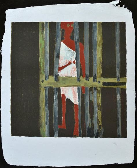 "Jail": White Serigraphs Painting (34x28) by Haku Shah – ArtZolo.com