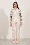 Buy Ivory Linen Collared Antonia Lantern Print Top For Women by RANNA ...