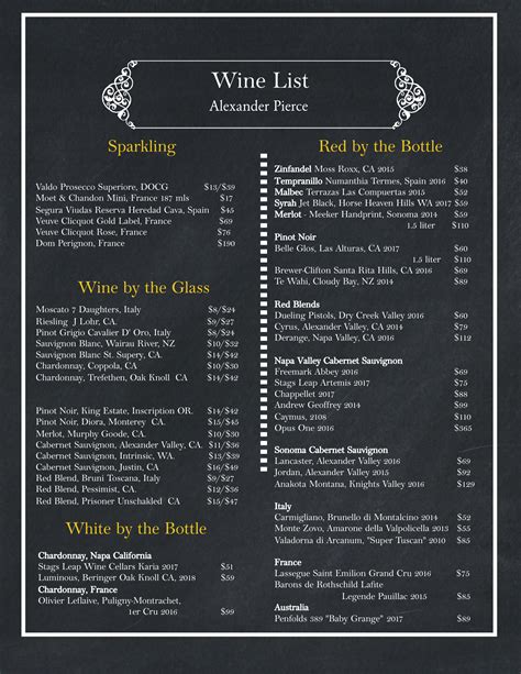 MENUS | Alexander Pierce Restaurant