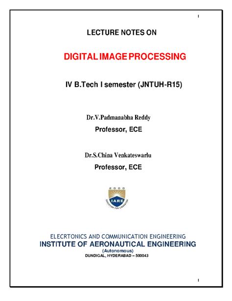 DIP- Lecture Notes on Digital Image Processing - IV B I Semester - Studocu