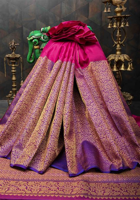 Dark Pink Stunning Half Border Kanjivaram Pure Silk saree with Zari Br ...