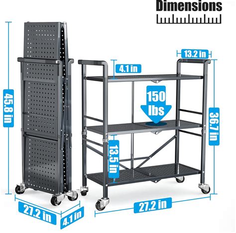 Buy Storage Shelves, 3-Tier Metal Foldable Standing Storage Shelf with ...