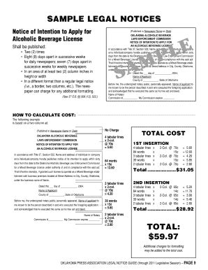 Fillable Online SAMPLE LEGAL NOTICES Fax Email Print - pdfFiller