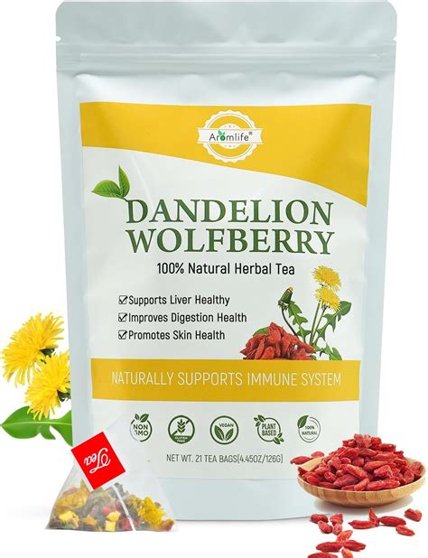 Amazon.com : Aromlife Natrual 21 Bags Dandelion Wolfberry Tea Supports Kidneys & Liver Health ...