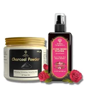 Indus Organics Charcoal Powder and Rose Water Combo Pack : Amazon.in ...