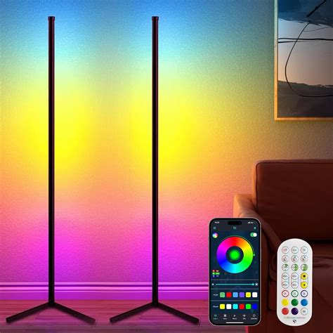 2 Pack RGB Led Floor Lamps, Smart Corner Floor Light with APP&Remote ...