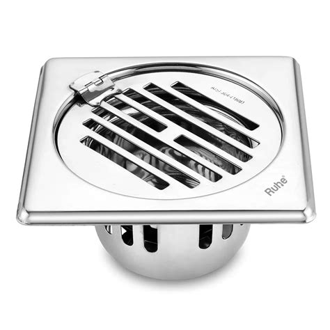 Classic Square 304-Grade Floor Drain with Collar, Hinge & Cockroach Tr ...