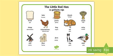Little Red Hen Word Mat English/Spanish (teacher made)