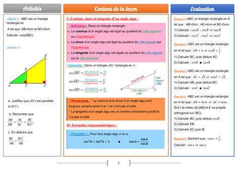 triangles rectangles et trigonométrie 3ème année collège | الدراسة