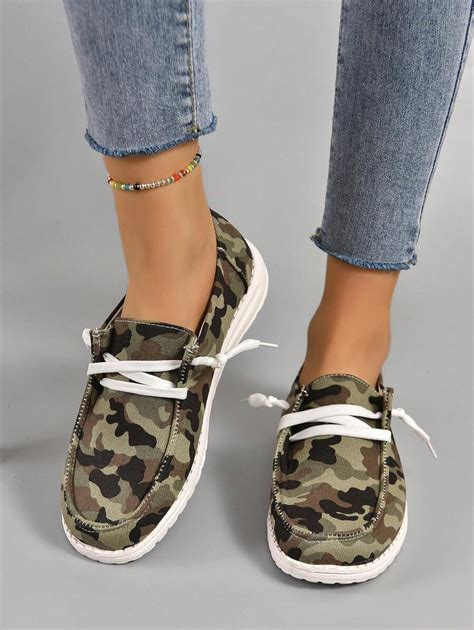 Women Camo Pattern Lace-up Front Sneakers, Sporty Outdoor Sneakers ...
