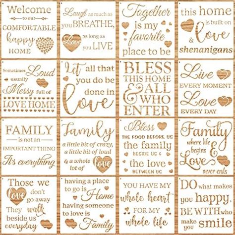16 Pieces Inspirational Word Stencils Family Sign Stencils Reusable ...
