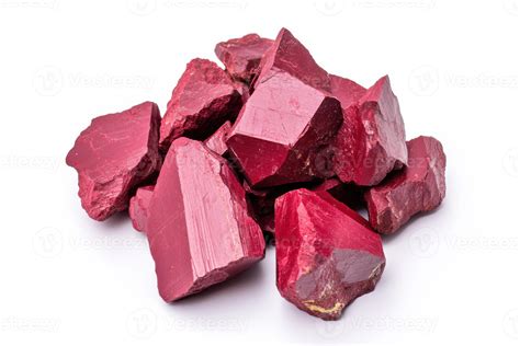 High-quality cinnabar mineral samples isolated on white background showcasing vibrant red colors ...