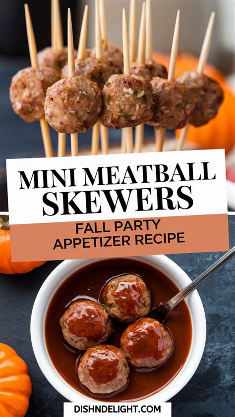 Mini Meatball Skewers Fall Party Appetizer Recipe - dishndelight.com