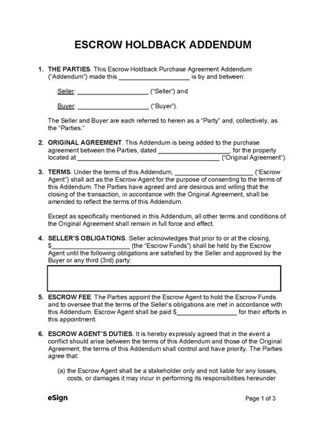 Escrow Account Agreement Template