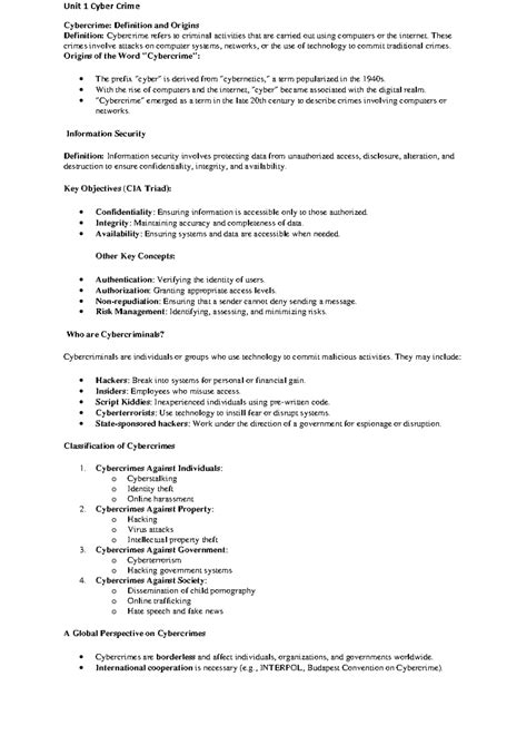 Unit 1 cyber crime notes: definitions, origins, and key concepts - Studocu