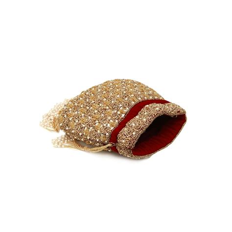 Buy THE TAN CLAN Maroon Sehaj Tasselled Potli Bag Online