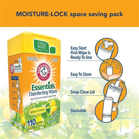 Arm & Hammer Essentials Lemon Orchard Disinfecting Wipes 2-Pack - 220 ...