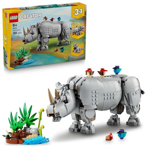 LEGO Creator 3in1 Wild Animals: Majestic Rhino with Birds Toy Playset ...