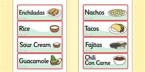 Mexican Restaurant Role Play Labels - ESL Restaurant Role Play