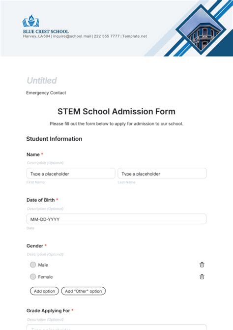 Free School Admission Form Template to Edit Online