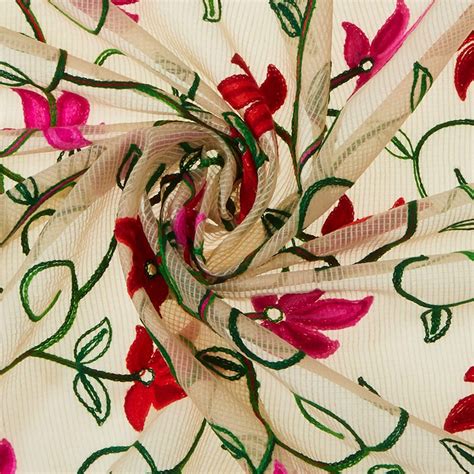 Beige Dupatta with Multicolour Embroidery. Dupatta Bazaar