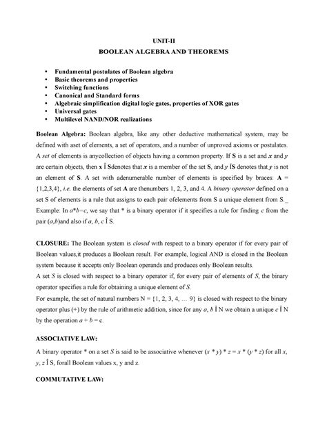 Digital System Design- Boolean Algebra AND Theorems - UNIT-II BOOLEAN ...