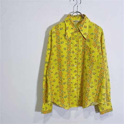 70s yellow flower printed shirt | LEMON