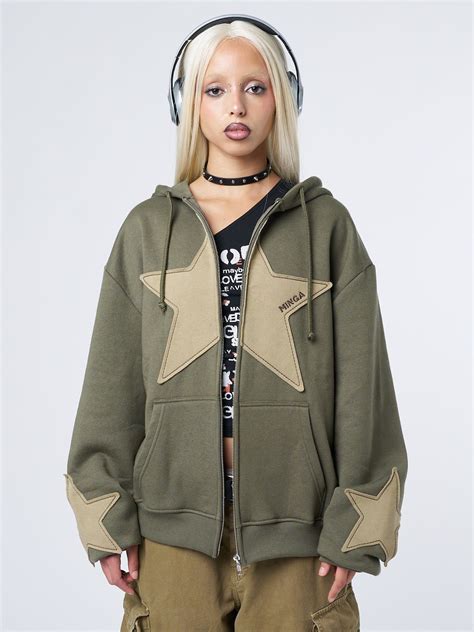 Celeste Star Green Oversized Zip Up Hoodie - XXL / Green | Oversized ...