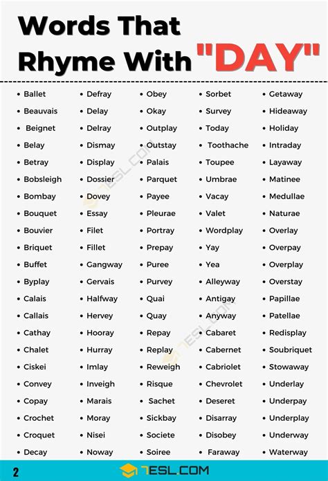 220+ Awesome Words that Rhyme with Day • 7ESL