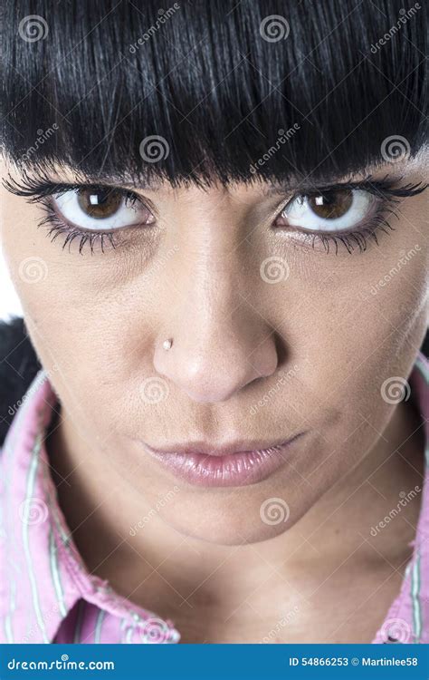 Young Woman Starring with Wide Brown Eyes Glaring Stock Image - Image ...