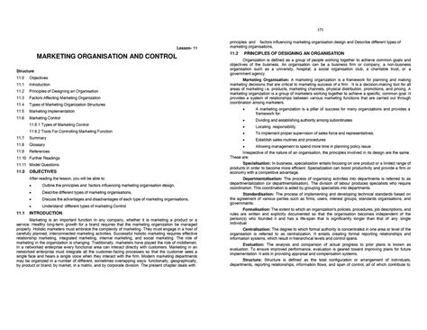 Unit 4 - Lesson- 11 MARKETING ORGANISATION AND CONTROL Structure 11 ...