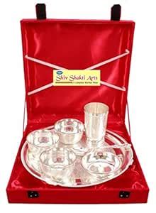 SHIV SHAKTI ARTS Silver Plated 7 Piece Dinner Set Thali Set with Gift ...