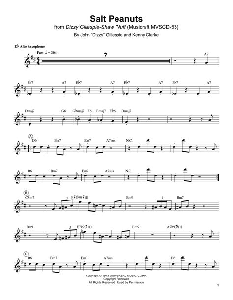 Charlie Parker 'Salt Peanuts' Sheet Music & Chords | Printable Alto Sax ...