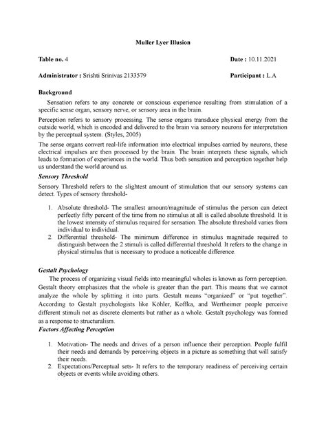 Experiment - Muller Lyer Illusion - Experimental Psychology - Christ ...
