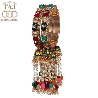 Rajwadi Style Gold Plated Bangles With Traditional Multicolor Hangings ...