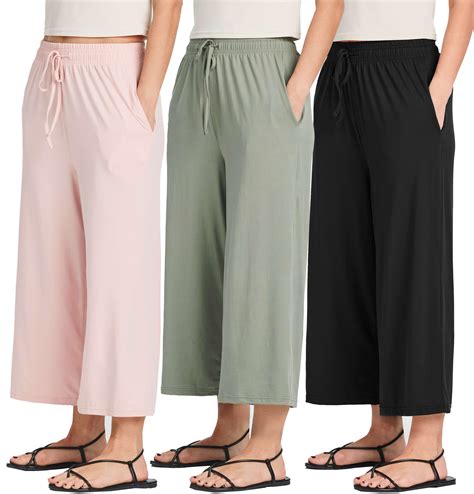 Real Essentials 3 Pack Womens Capri Sweatpants Open Bottom Cropped Wide ...