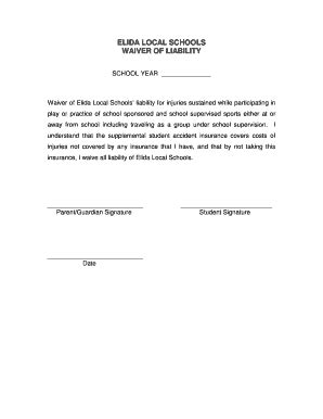 Fillable Online Waiver of Liability 11-12 - Elida High School Fax Email ...
