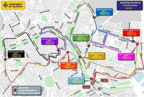 Calles cortadas por el Maratón Valencia y horas de paso