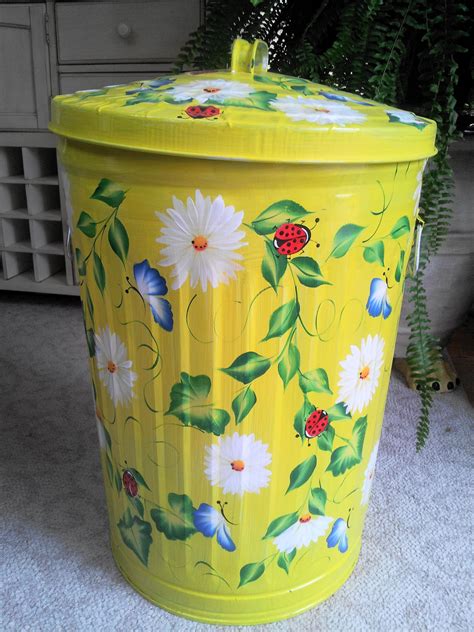 Hand Painted Trash Can | Painted trash cans, Paint cans, Painted mailboxes