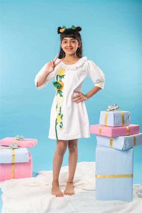 Heavy Embroidered flower on frock with frills on neck – Kirti Agarwal