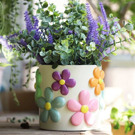 GUGUGO Colorful Flowers Planters Cute Unique Rainbow Planter with ...