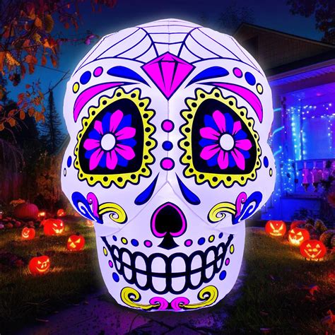 Amazon.com: TURNMEON 4 Ft Day of The Dead Inflatable Sugar Skull Broke Out from Window with ...